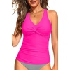 image:imageTummy Control Tankini Top Only  Women Twist V Neck Swim Tops Criss Cross Swimsuit Bathing Suit Top 2025Hot Pink