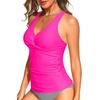 image:imageTummy Control Tankini Top Only  Women Twist V Neck Swim Tops Criss Cross Swimsuit Bathing Suit Top 2025Hot Pink