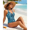 image:imageWomen Halter Tankini Swim Top  Tummy Control Swimsuit Bathing Suit Top Front Tie Knot Swim Top Only 2025Blue Paisley