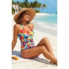 image:imageWomen Halter Tankini Swim Top  Tummy Control Swimsuit Bathing Suit Top Front Tie Knot Swim Top Only 2025Color Block