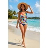 image:imageWomen Halter Tankini Swim Top  Tummy Control Swimsuit Bathing Suit Top Front Tie Knot Swim Top Only 2025Color Block