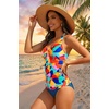 image:imageWomen Halter Tankini Swim Top  Tummy Control Swimsuit Bathing Suit Top Front Tie Knot Swim Top Only 2025Color Block