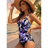 image:imageWomen Halter Tankini Swim Top  Tummy Control Swimsuit Bathing Suit Top Front Tie Knot Swim Top Only 2025Purple Flowers