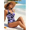 image:imageWomen Halter Tankini Swim Top  Tummy Control Swimsuit Bathing Suit Top Front Tie Knot Swim Top Only 2025Purple Flowers