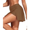 image:imageWomens Mid Rise Swim Skirt  Bathing Suit Skirt with Builtin Shorts Split Skort Swimsuit Bottoms Swimwear 2025Brown