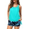 image:imageBlouson Tankini Swimsuit with Shorts  Womens Two Piece with Pockets Tummy Control Bathing Suit Modest Swimwear 2025Aqua Floral