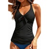 image:imageWomen Halter Tankini Swim Top  Tummy Control Swimsuit Bathing Suit Top Front Tie Knot Swim Top Only 2025Black
