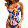 image:imageWomen Halter Tankini Swim Top  Tummy Control Swimsuit Bathing Suit Top Front Tie Knot Swim Top Only 2025Color Block