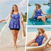 image:imagePlus Size Tankini with Shorts  Women Two Piece Swimsuits Bathing Suit Scoop Neck Flowy Swimwear 2025Blue Purple Leaves