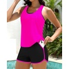 image:imageTalisea 3 Piece Tankini with Shorts  Modest Swimsuit Tummy Control Bathing Suits Athletic Sports Swimwear with PocketsHot Pink and Black