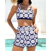 image:imageTalisea 3 Piece Tankini with Shorts  Modest Swimsuit Tummy Control Bathing Suits Athletic Sports Swimwear with PocketsNavy Geometry