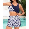 image:imageTalisea 3 Piece Tankini with Shorts  Modest Swimsuit Tummy Control Bathing Suits Athletic Sports Swimwear with PocketsNavy Geometry