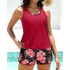 image:imageTalisea 3 Piece Tankini with Shorts  Modest Swimsuit Tummy Control Bathing Suits Athletic Sports Swimwear with PocketsRed Floral