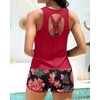image:imageTalisea 3 Piece Tankini with Shorts  Modest Swimsuit Tummy Control Bathing Suits Athletic Sports Swimwear with PocketsRed Floral