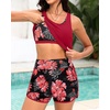image:imageTalisea 3 Piece Tankini with Shorts  Modest Swimsuit Tummy Control Bathing Suits Athletic Sports Swimwear with PocketsRed Floral