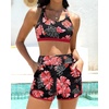 image:imageTalisea 3 Piece Tankini with Shorts  Modest Swimsuit Tummy Control Bathing Suits Athletic Sports Swimwear with PocketsRed Floral
