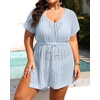 image:imageTalisea Plus Size Swimsuit Cover Up Women  Crochet Beach Romper Knit Bathing Suit Short Sleeve V Neck Swimwear Coverup DressLight Blue