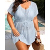 image:imageTalisea Plus Size Swimsuit Cover Up Women  Crochet Beach Romper Knit Bathing Suit Short Sleeve V Neck Swimwear Coverup DressLight Blue