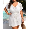image:imageTalisea Plus Size Swimsuit Cover Up Women  Crochet Beach Romper Knit Bathing Suit Short Sleeve V Neck Swimwear Coverup DressWhite