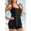 image:imageTalisea Tankini Swimsuit Bathing Suit 2024  Women Two Piece with Shorts Halter Twist Front Flowy Top Retro SwimwearBlack