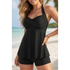 image:imageTalisea Tankini Swimsuit Bathing Suit 2024  Women Two Piece with Shorts Halter Twist Front Flowy Top Retro SwimwearBlack