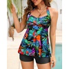 image:imageTalisea Tankini Swimsuit Bathing Suit 2024  Women Two Piece with Shorts Halter Twist Front Flowy Top Retro SwimwearBlack Floral