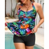 image:imageTalisea Tankini Swimsuit Bathing Suit 2024  Women Two Piece with Shorts Halter Twist Front Flowy Top Retro SwimwearBlack Floral