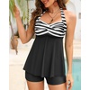 image:imageTalisea Tankini Swimsuit Bathing Suit 2024  Women Two Piece with Shorts Halter Twist Front Flowy Top Retro SwimwearBlack White Stripes