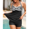 image:imageTalisea Tankini Swimsuit Bathing Suit 2024  Women Two Piece with Shorts Halter Twist Front Flowy Top Retro SwimwearBlack White Stripes
