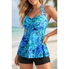 image:imageTalisea Tankini Swimsuit Bathing Suit 2024  Women Two Piece with Shorts Halter Twist Front Flowy Top Retro SwimwearBlue Leaves