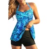 image:imageTalisea Tankini Swimsuit Bathing Suit 2024  Women Two Piece with Shorts Halter Twist Front Flowy Top Retro SwimwearBlue Leaves