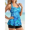 image:imageTalisea Tankini Swimsuit Bathing Suit 2024  Women Two Piece with Shorts Halter Twist Front Flowy Top Retro SwimwearBlue Leaves
