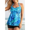 image:imageTalisea Tankini Swimsuit Bathing Suit 2024  Women Two Piece with Shorts Halter Twist Front Flowy Top Retro SwimwearBlue Leaves