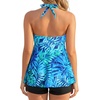 image:imageTalisea Tankini Swimsuit Bathing Suit 2024  Women Two Piece with Shorts Halter Twist Front Flowy Top Retro SwimwearBlue Leaves