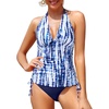 image:imageTalisea Two Piece Halter Tankini Swimsuits for Women Tummy Control Bathing Suits V Neck SwimwearBlue Tie Dye