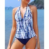 image:imageTalisea Two Piece Halter Tankini Swimsuits for Women Tummy Control Bathing Suits V Neck SwimwearBlue Tie Dye