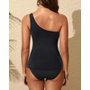 image:imageTalisea Two Piece Tankini Bathing Suit One Shoulder Swimsuit for Women Tummy Control SwimwearBlack
