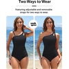 image:imageTalisea Two Piece Tankini Bathing Suit One Shoulder Swimsuit for Women Tummy Control SwimwearBlack