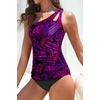 image:imageTalisea Two Piece Tankini Bathing Suit One Shoulder Swimsuit for Women Tummy Control SwimwearPurple Leaf