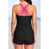 image:imageTalisea Women 2 Piece Tankini Swimsuit with Pockets Boy Shorts Modest Bathing Suit Tummy Control Tank TopBlack Pink