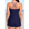 image:imageTalisea Women 2 Piece Tankini Swimsuit with Pockets Boy Shorts Modest Bathing Suit Tummy Control Tank TopBlue and Stripe