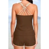 image:imageTalisea Women 2 Piece Tankini Swimsuit with Pockets Boy Shorts Modest Bathing Suit Tummy Control Tank TopBrown and Beige