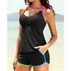 image:imageTalisea Women 2 Piece Tankini Swimsuit with Pockets Boy Shorts Modest Bathing Suit Tummy Control Tank TopColorful Black