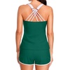 image:imageTalisea Women 2 Piece Tankini Swimsuit with Pockets Boy Shorts Modest Bathing Suit Tummy Control Tank TopGreen and White