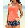 image:imageTalisea Women 2 Piece Tankini Swimsuit with Pockets Boy Shorts Modest Bathing Suit Tummy Control Tank TopOrange Flowers
