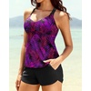 image:imageTalisea Women 2 Piece Tankini Swimsuit with Pockets Boy Shorts Modest Bathing Suit Tummy Control Tank TopPurple Leaves