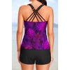 image:imageTalisea Women 2 Piece Tankini Swimsuit with Pockets Boy Shorts Modest Bathing Suit Tummy Control Tank TopPurple Leaves