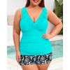 image:imageTalisea Womens Plus Size Tankini with Shorts 2024 Two Piece Swimsuit Tummy Control Bathing Suit Deep V Neck SwimwearAqua