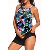 image:imageTalisea Womens Tankini Swimsuits with Shorts  2 Piece Bathing Suits with Pocket Boyshorts Blouson Tummy Control SwimwearColorful Floral