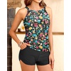 image:imageTankini Bathing Suits with Shorts  High Neck Tankini Swimsuits Two Piece with Two Side Pockets Tummy Control Swimwear 2025Colorful Floral